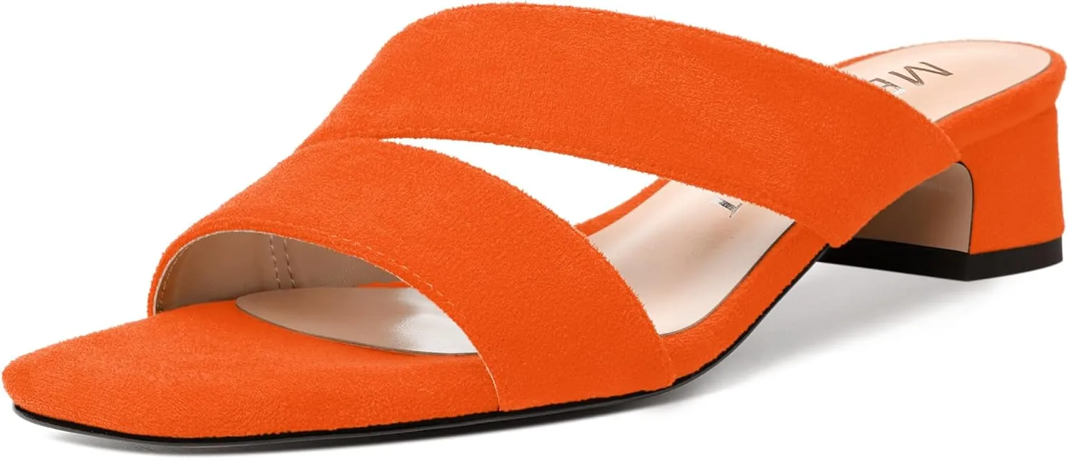 MERRORI Womens Slip On Casual Open Toe Evening Suede Chunky Low Heel Heeled Sandals 1.5 Inch