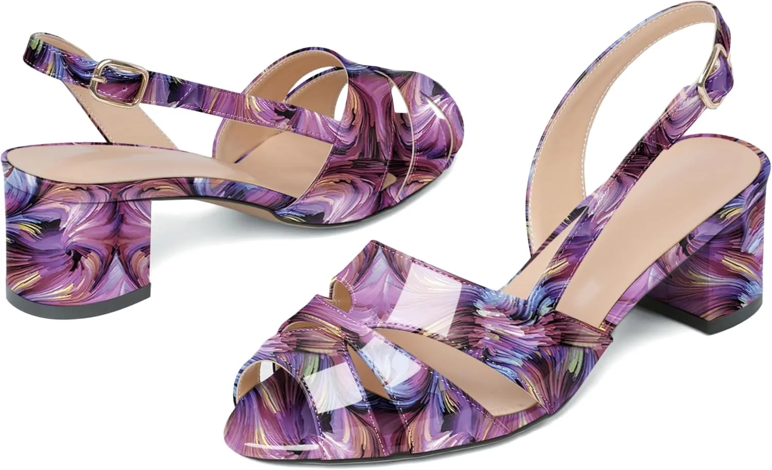 Mettesally Women's Block Heels Sandals Slingback Pumps Peep Toe Low Heel Ankle Strap 2 Inch Comfy Dress Shoes