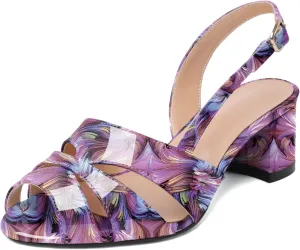 Mettesally Women's Block Heels Sandals Slingback Pumps Peep Toe Low Heel Ankle Strap 2 Inch Comfy Dress Shoes