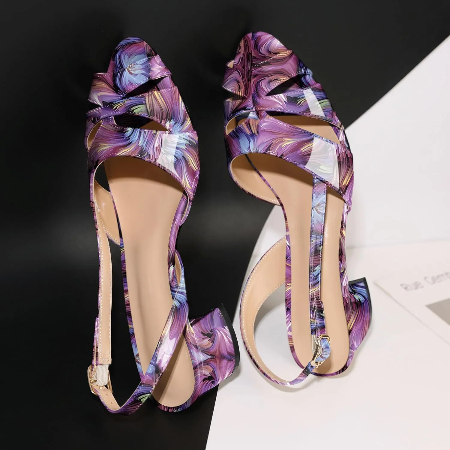 Mettesally Women's Block Heels Sandals Slingback Pumps Peep Toe Low Heel Ankle Strap 2 Inch Comfy Dress Shoes