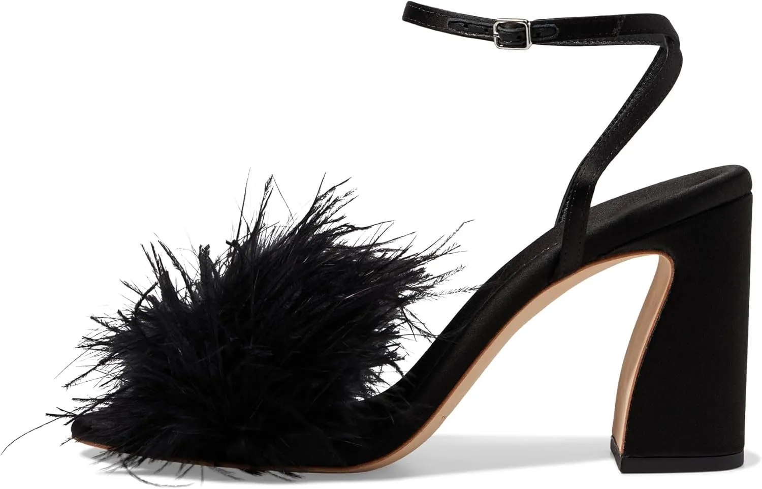 Minerva Black Satin/Feather Sandal