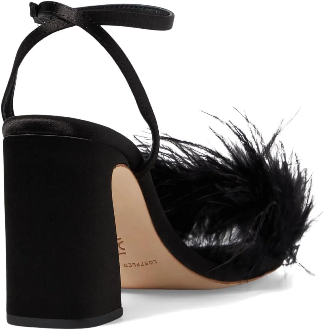 Minerva Black Satin/Feather Sandal