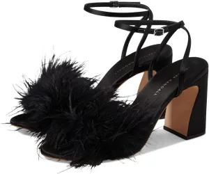Minerva Black Satin/Feather Sandal