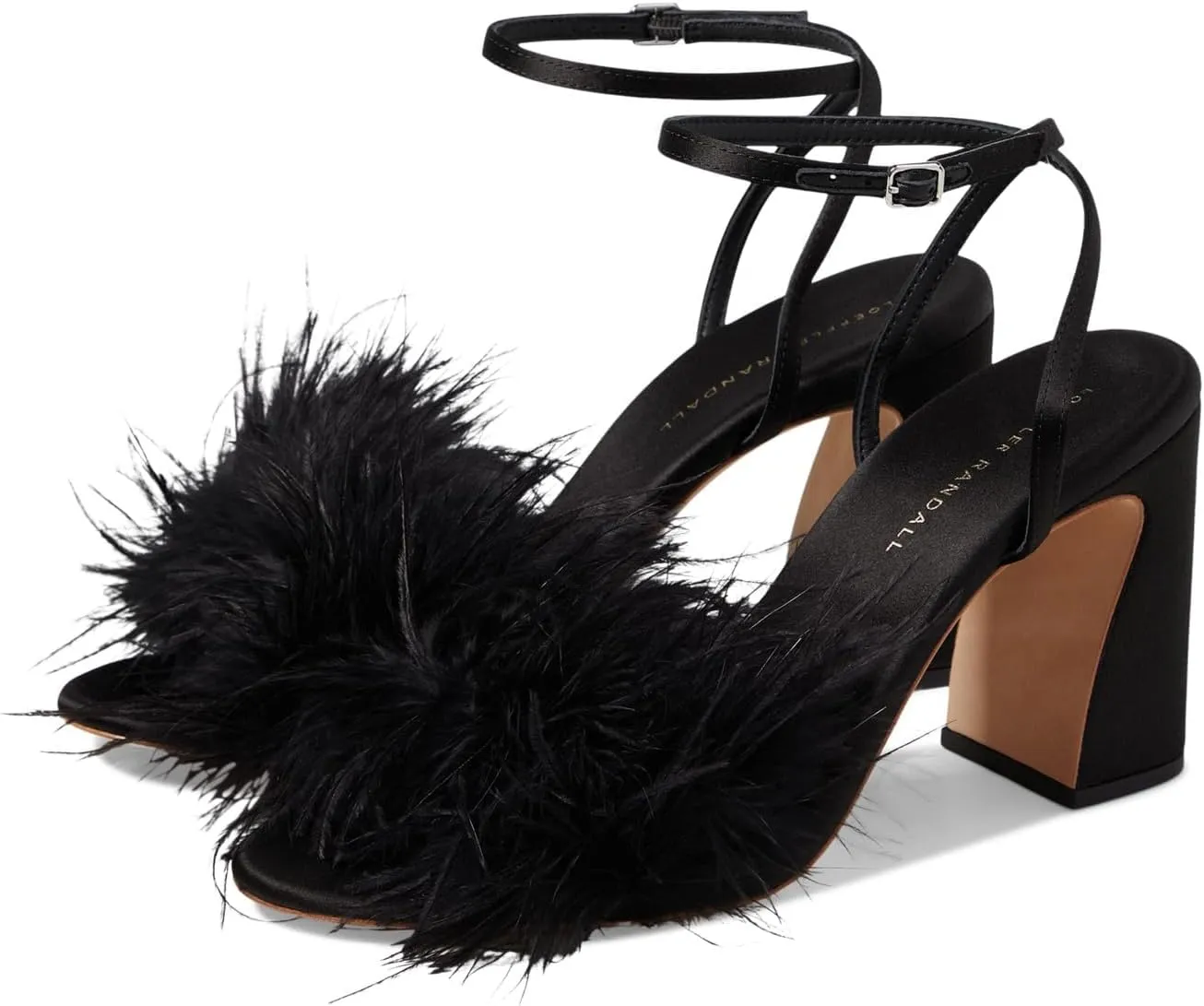 Minerva Black Satin/Feather Sandal