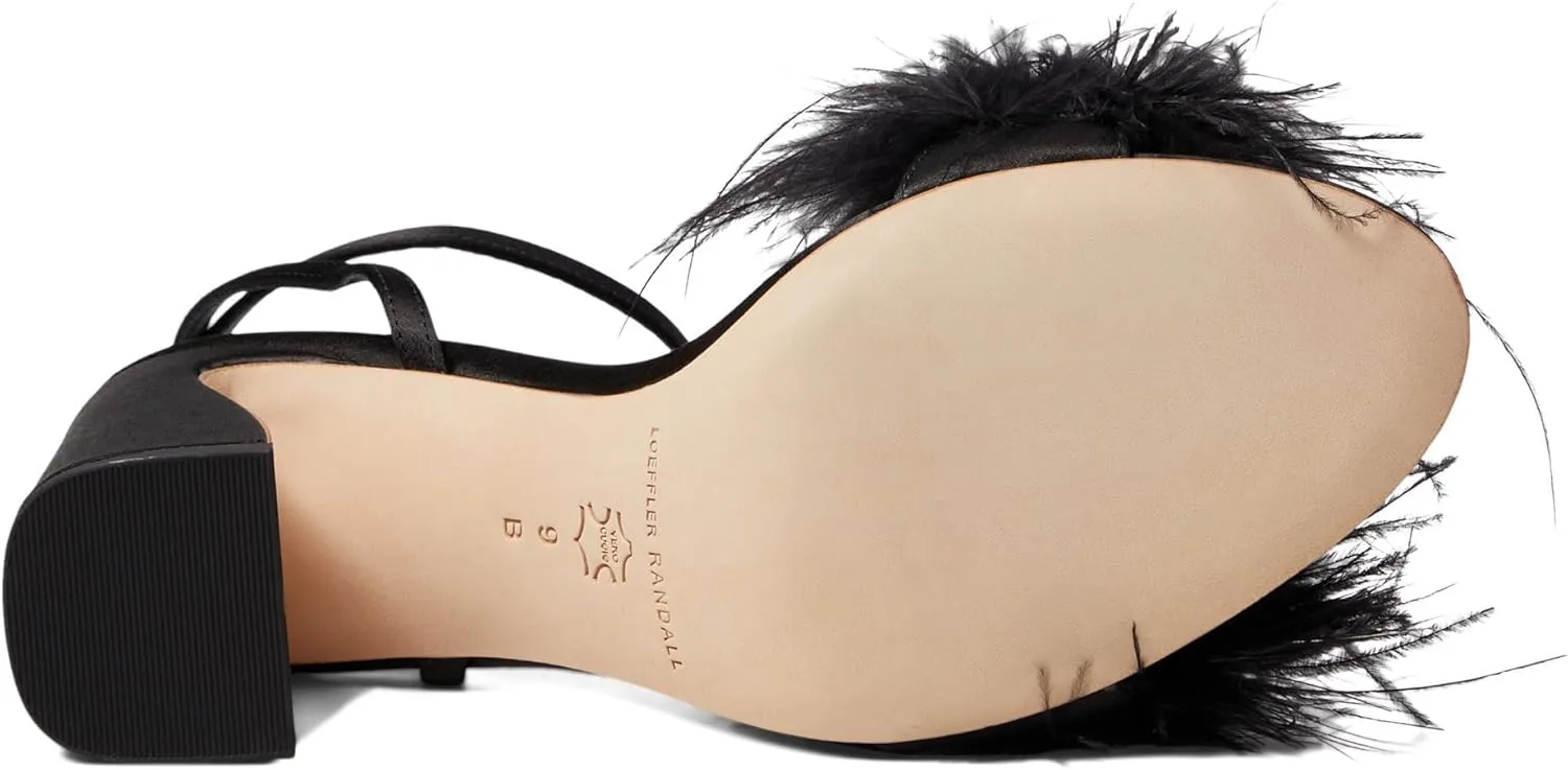 Minerva Black Satin/Feather Sandal