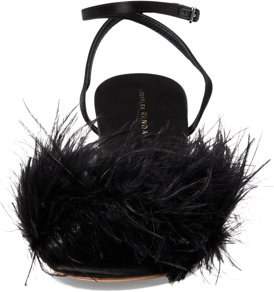 Minerva Black Satin/Feather Sandal