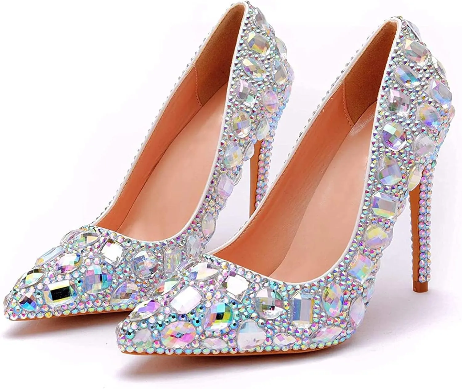 Minishion Rhinestone Wedding Shoes for Women Slip on Party Evening Pumps