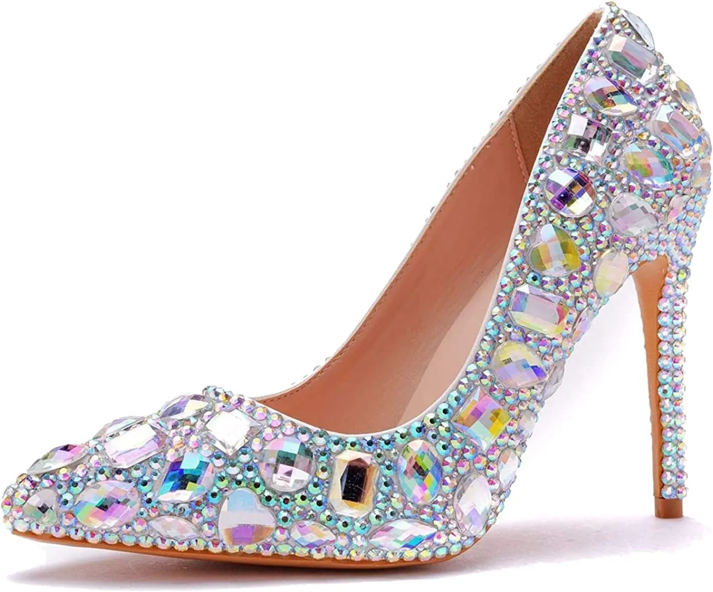 Minishion Rhinestone Wedding Shoes for Women Slip on Party Evening Pumps