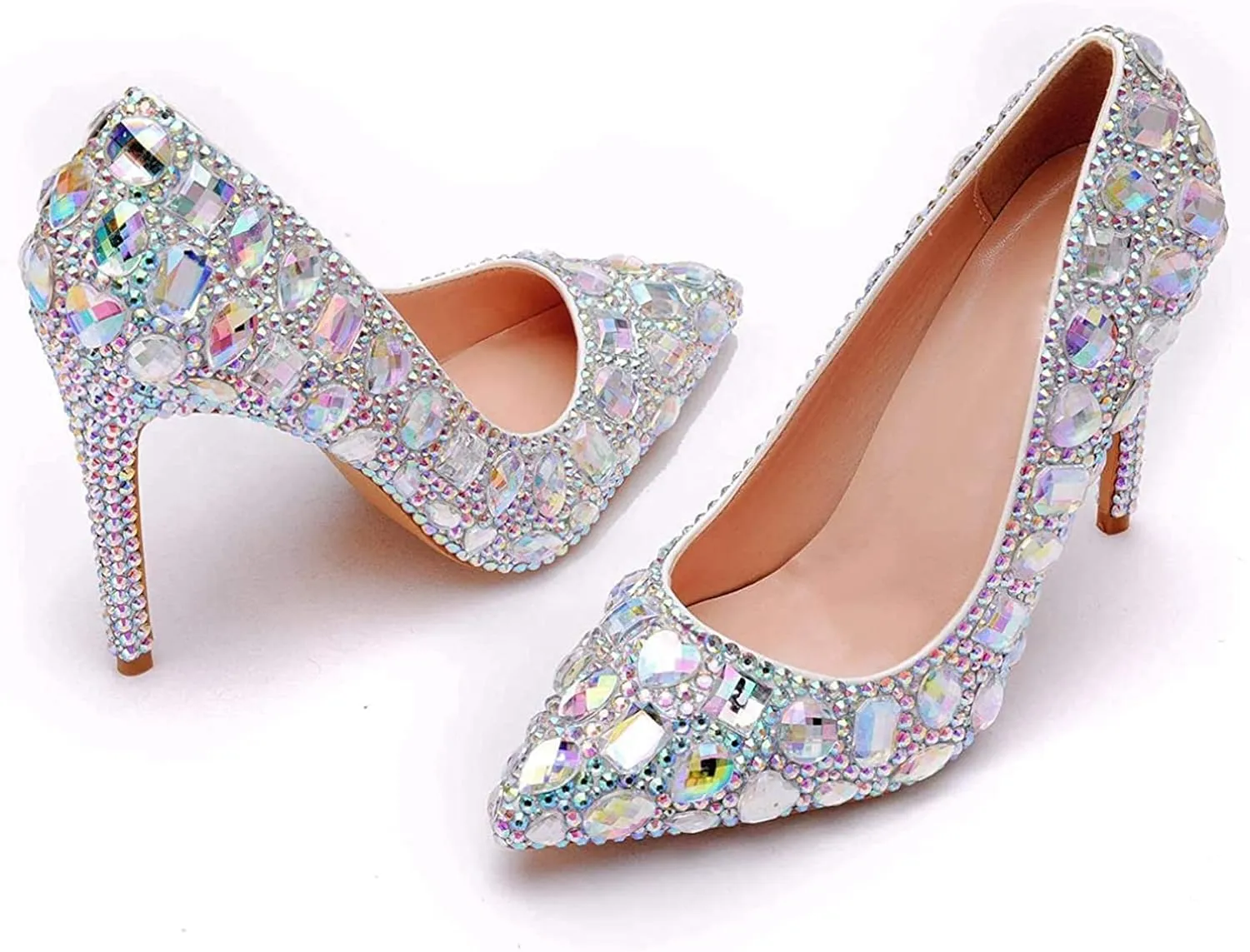 Minishion Rhinestone Wedding Shoes for Women Slip on Party Evening Pumps