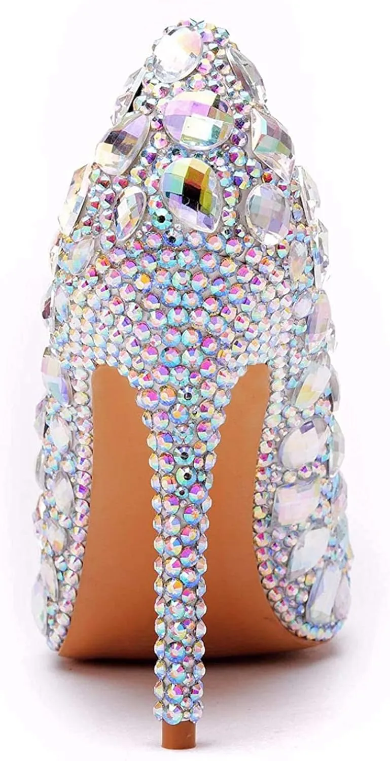 Minishion Rhinestone Wedding Shoes for Women Slip on Party Evening Pumps