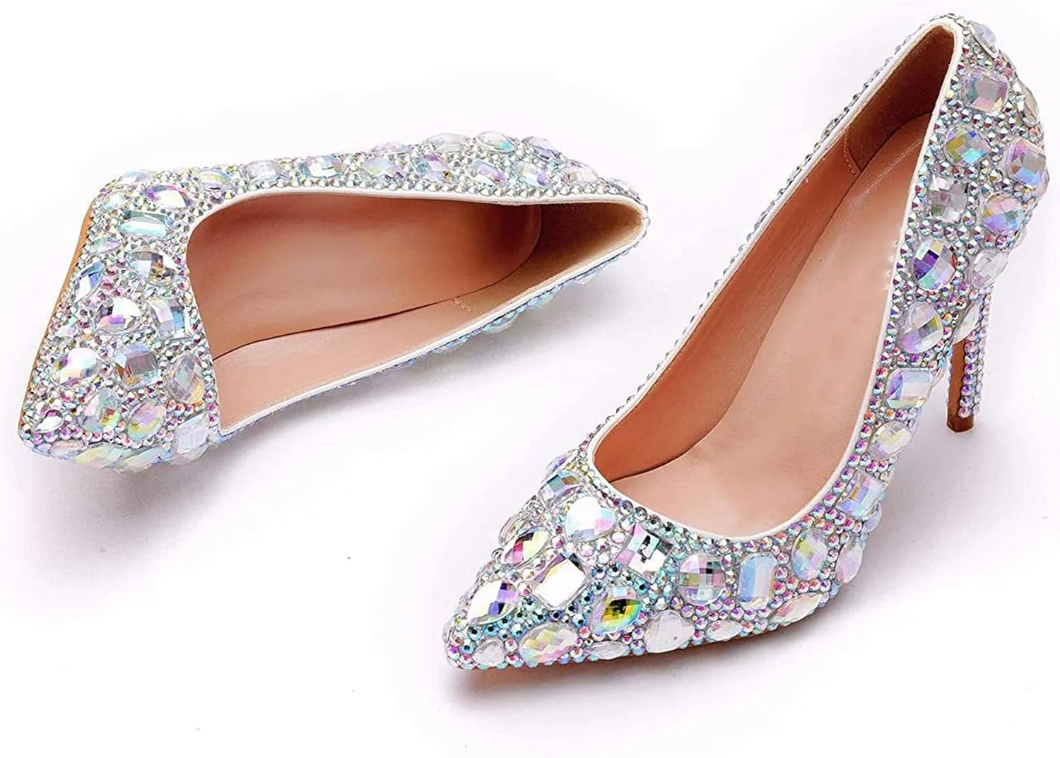 Minishion Rhinestone Wedding Shoes for Women Slip on Party Evening Pumps