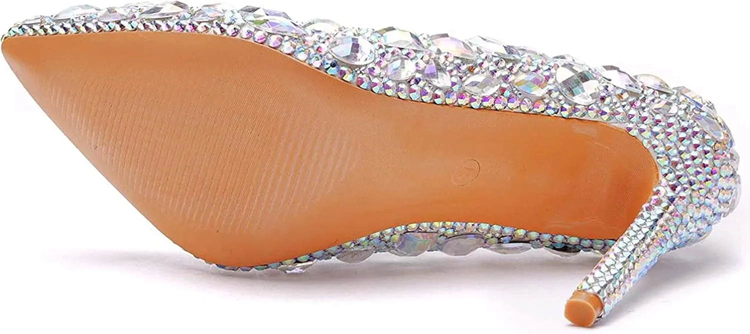 Minishion Rhinestone Wedding Shoes for Women Slip on Party Evening Pumps