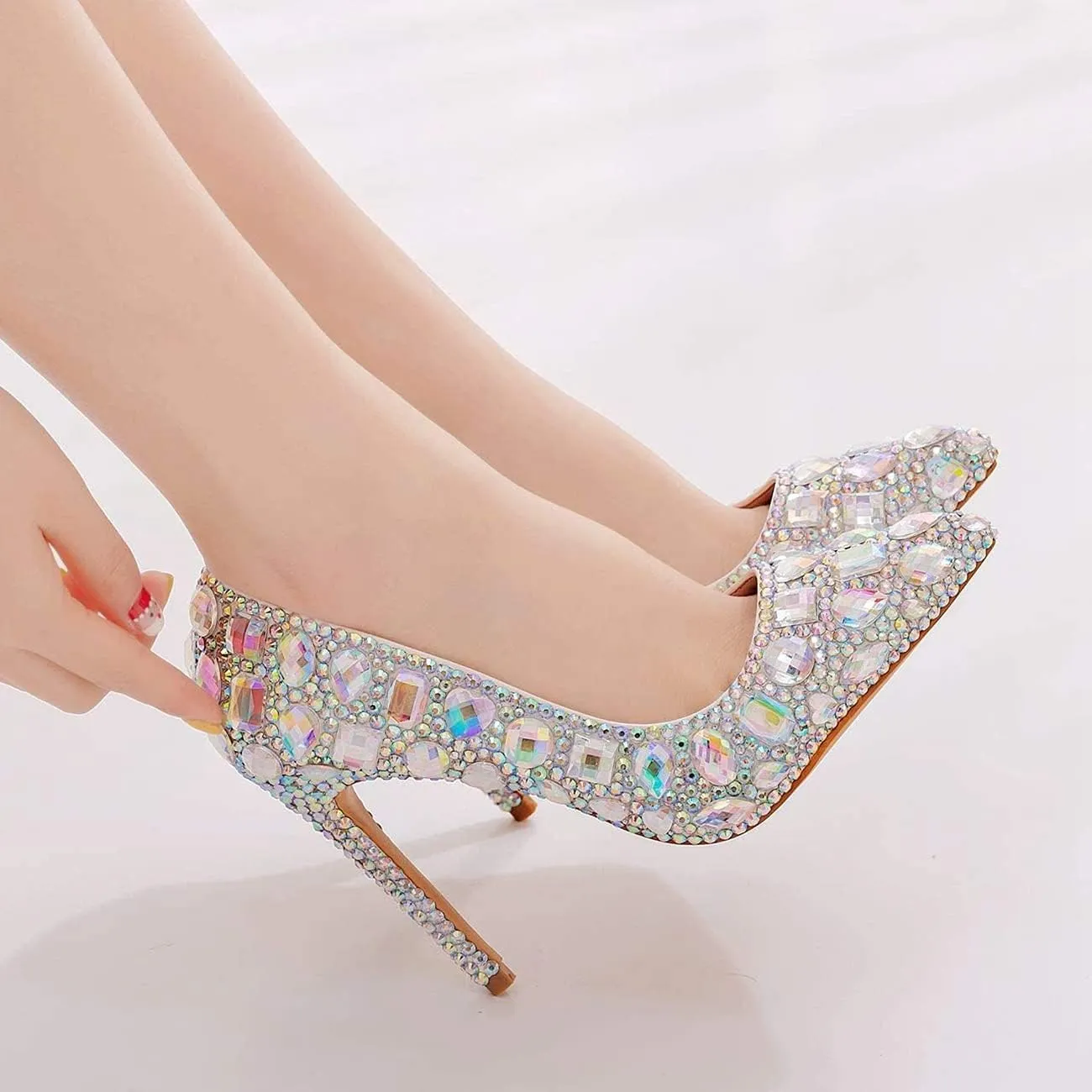 Minishion Rhinestone Wedding Shoes for Women Slip on Party Evening Pumps