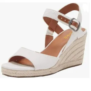 Miss Left White Platform Open Rounded Toe Espadrille Ankle Strap Dress Sandal