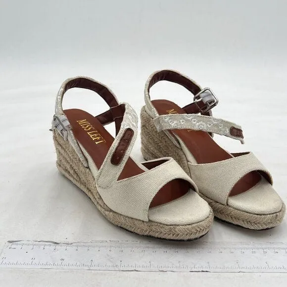 Miss Left White Platform Open Rounded Toe Espadrille Ankle Strap Dress Sandal
