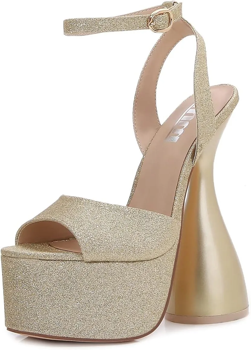 mm Women Single Strap Open Toe High Chunky Heeled Block Platform Sandals