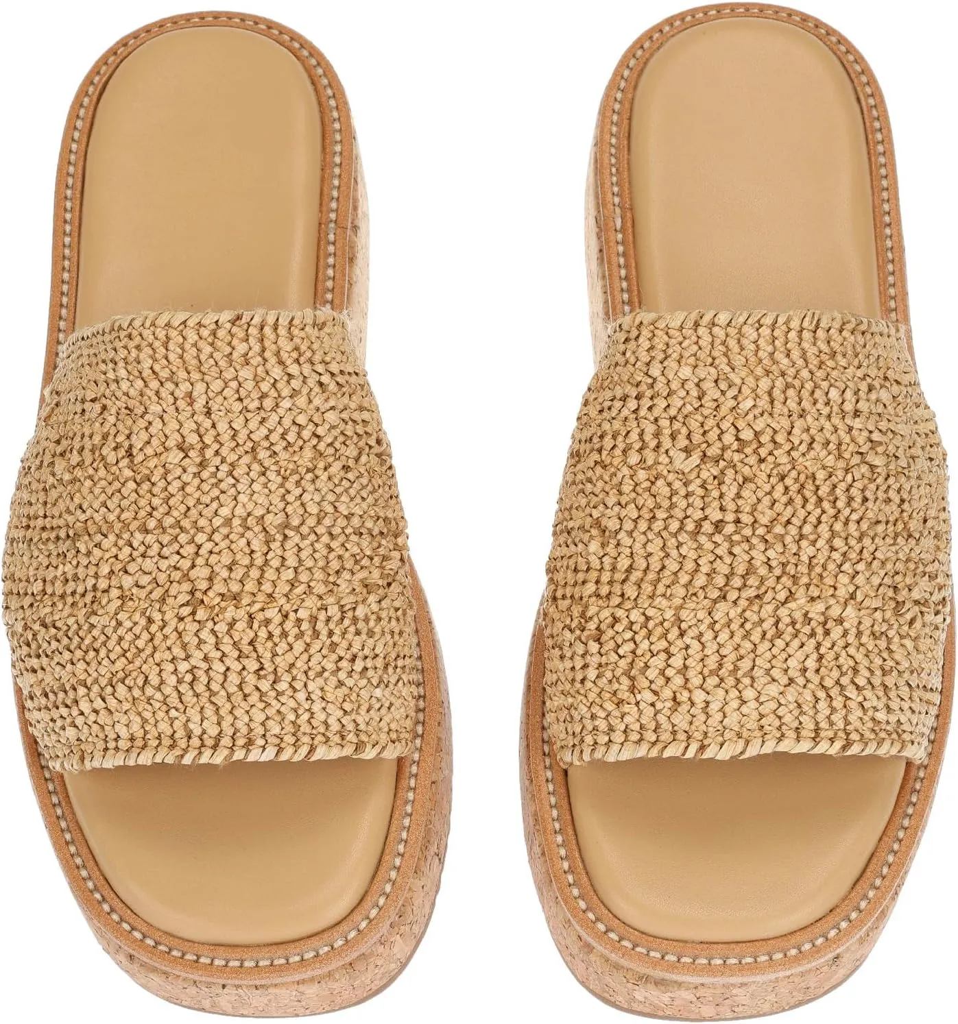 Monrovia Platform Sandals for Women, Wedge Espadrille Slides with Raffia Straw, Comfortable Brown Summer Sandals for Beach, Walking, Camping, Vacation