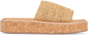 Monrovia Platform Sandals for Women, Wedge Espadrille Slides with Raffia Straw, Comfortable Brown Summer Sandals for Beach, Walking, Camping, Vacation