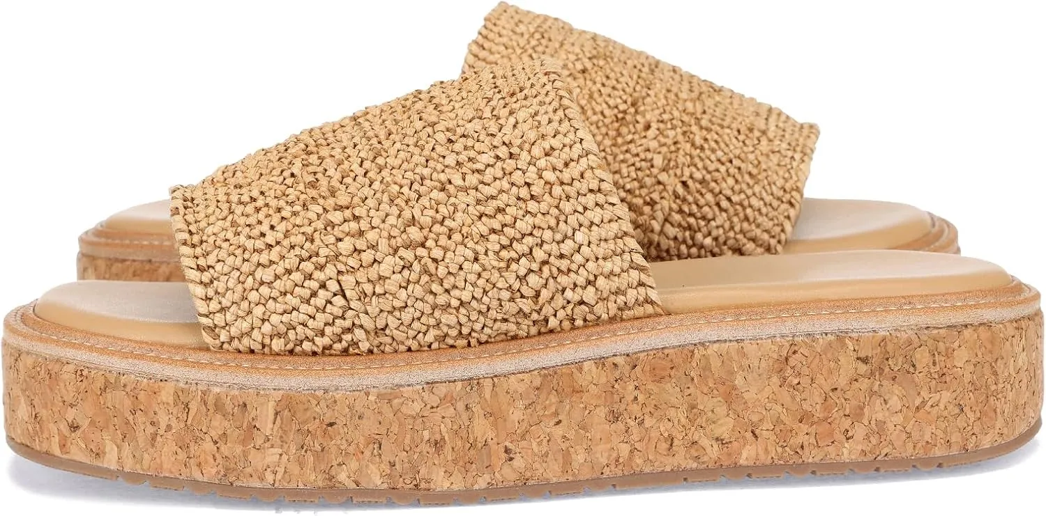 Monrovia Platform Sandals for Women, Wedge Espadrille Slides with Raffia Straw, Comfortable Brown Summer Sandals for Beach, Walking, Camping, Vacation