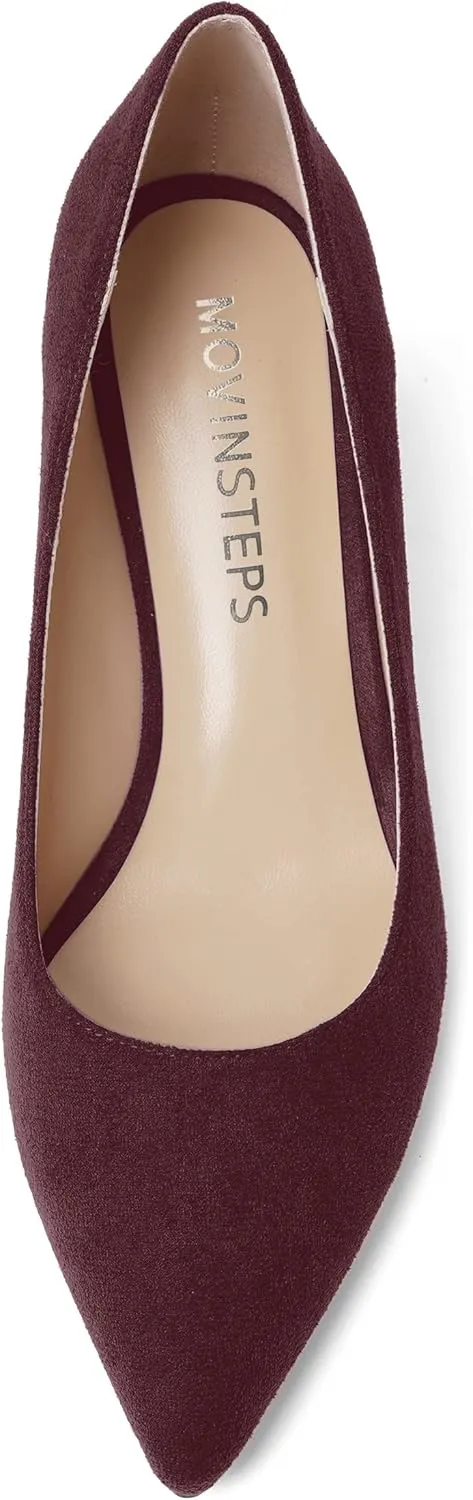 MOVINSTEPS Womens Pointed Toe Evening Sexy Suede Slip On Stiletto Mid Heel Pumps Shoes 2.5 Inch