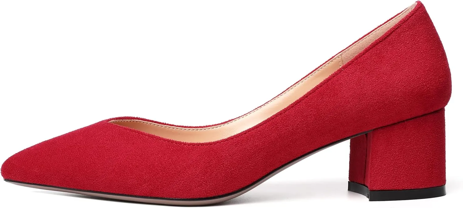 MOVINSTEPS Womens Pointed Toe Slip On Dress Dating Chunky Low Heel Pumps Shoes 2 Inch