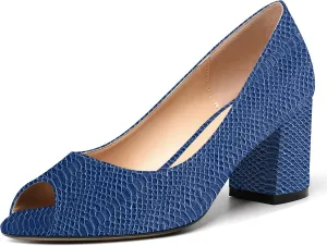 MOVINSTEPS Womens Slip On Dating Peep Toe Dress Patent Block Mid Heel Pumps Shoes 2.5 Inch