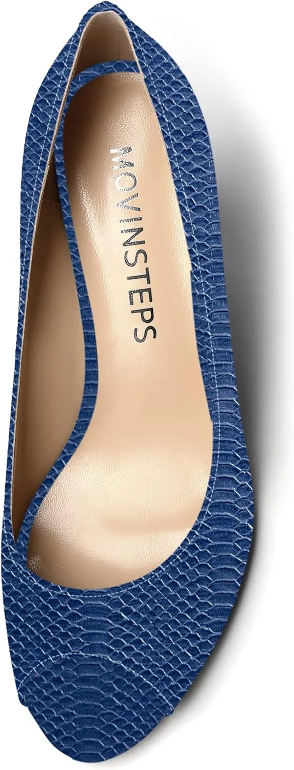MOVINSTEPS Womens Slip On Work Patent Peep Toe Fashion Wedge High Heel Pumps Shoes 3.3 Inch