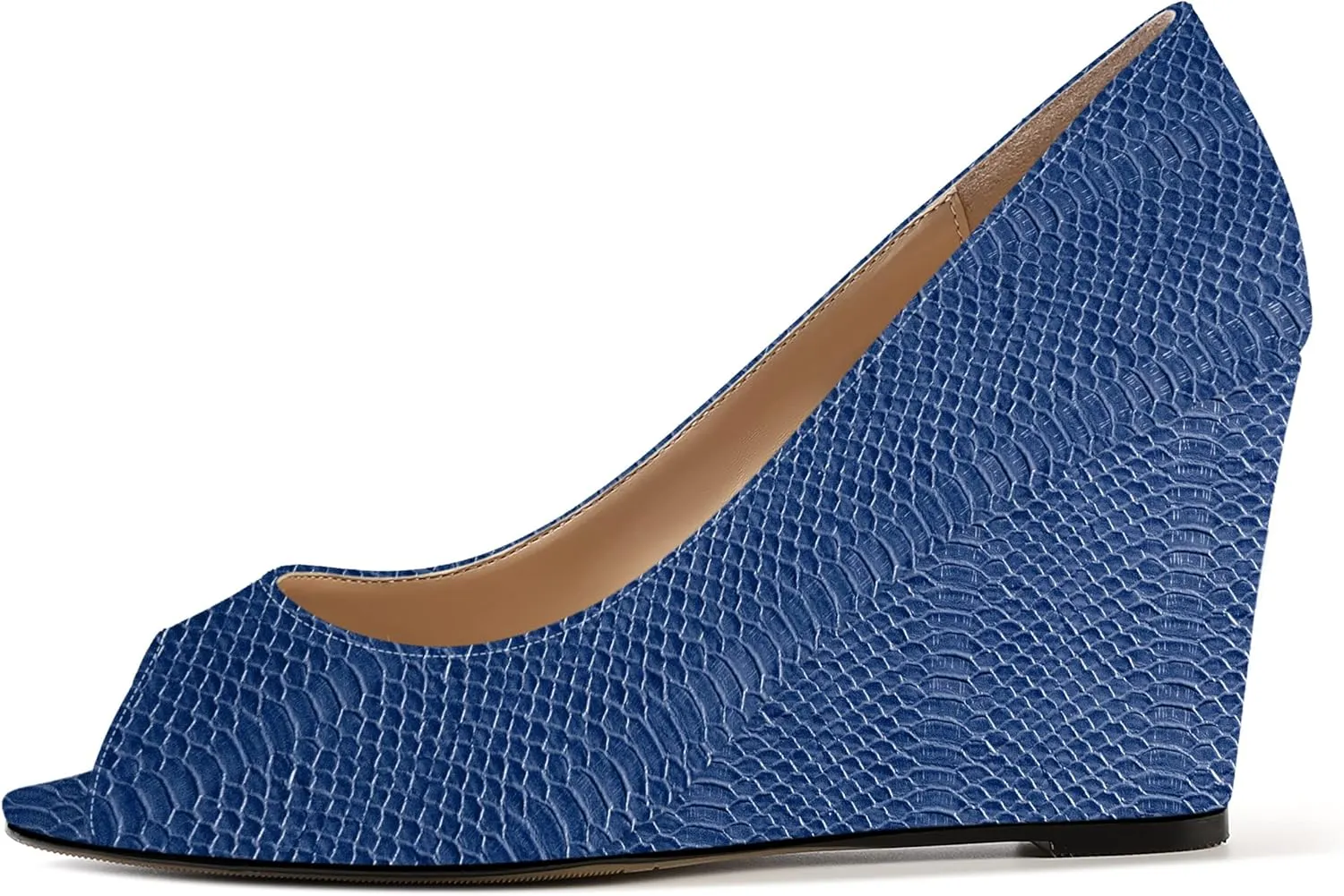 MOVINSTEPS Womens Slip On Work Patent Peep Toe Fashion Wedge High Heel Pumps Shoes 3.3 Inch