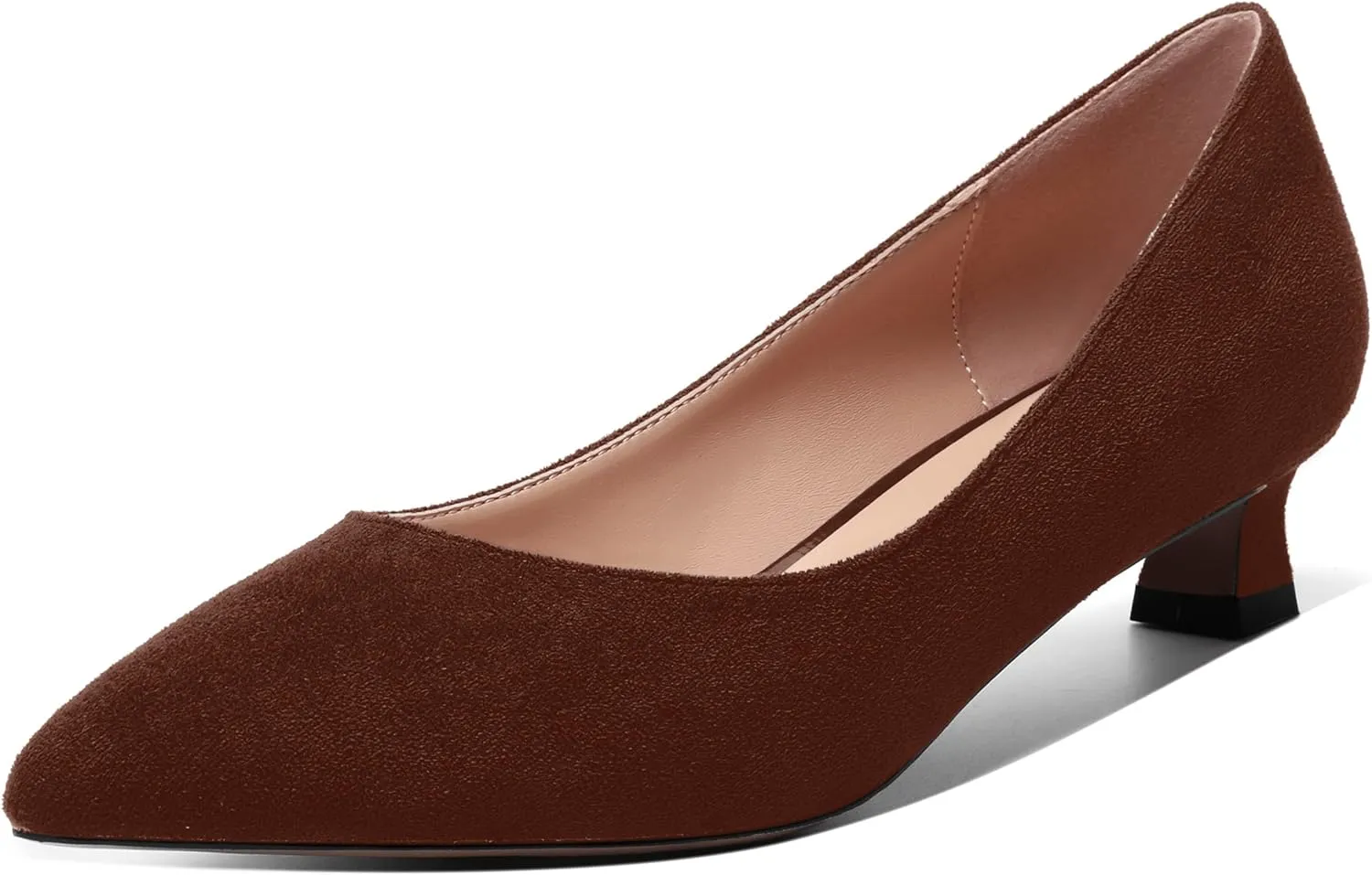 MOVINSTEPS Womens Suede Solid Pointed Toe Slip On Dress Wedding Kitten Low Heel Pumps Shoes 1.5 Inch