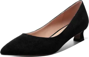 MOVINSTEPS Womens Suede Solid Pointed Toe Slip On Dress Wedding Kitten Low Heel Pumps Shoes 1.5 Inch
