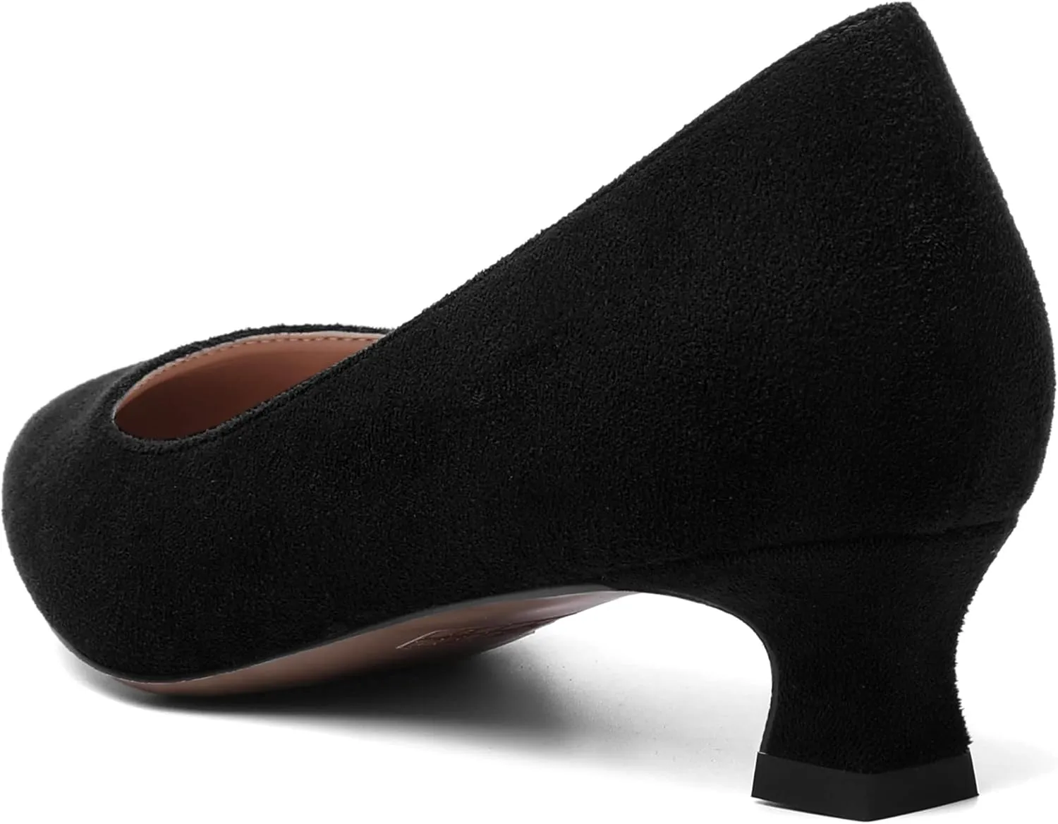 MOVINSTEPS Womens Suede Solid Pointed Toe Slip On Dress Wedding Kitten Low Heel Pumps Shoes 1.5 Inch
