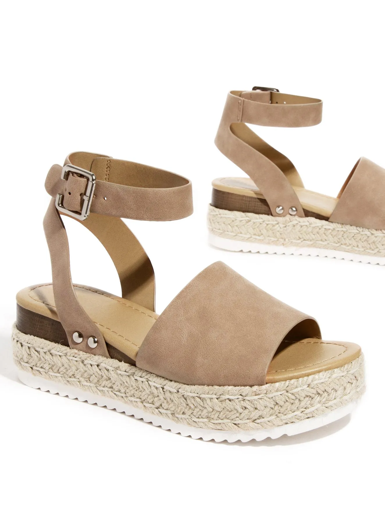Natural Flatform Soda Espadrilles Topic Studded Toe (8, Nubuck) Open Fully-featured Wedge Sandals Taupe Five-star