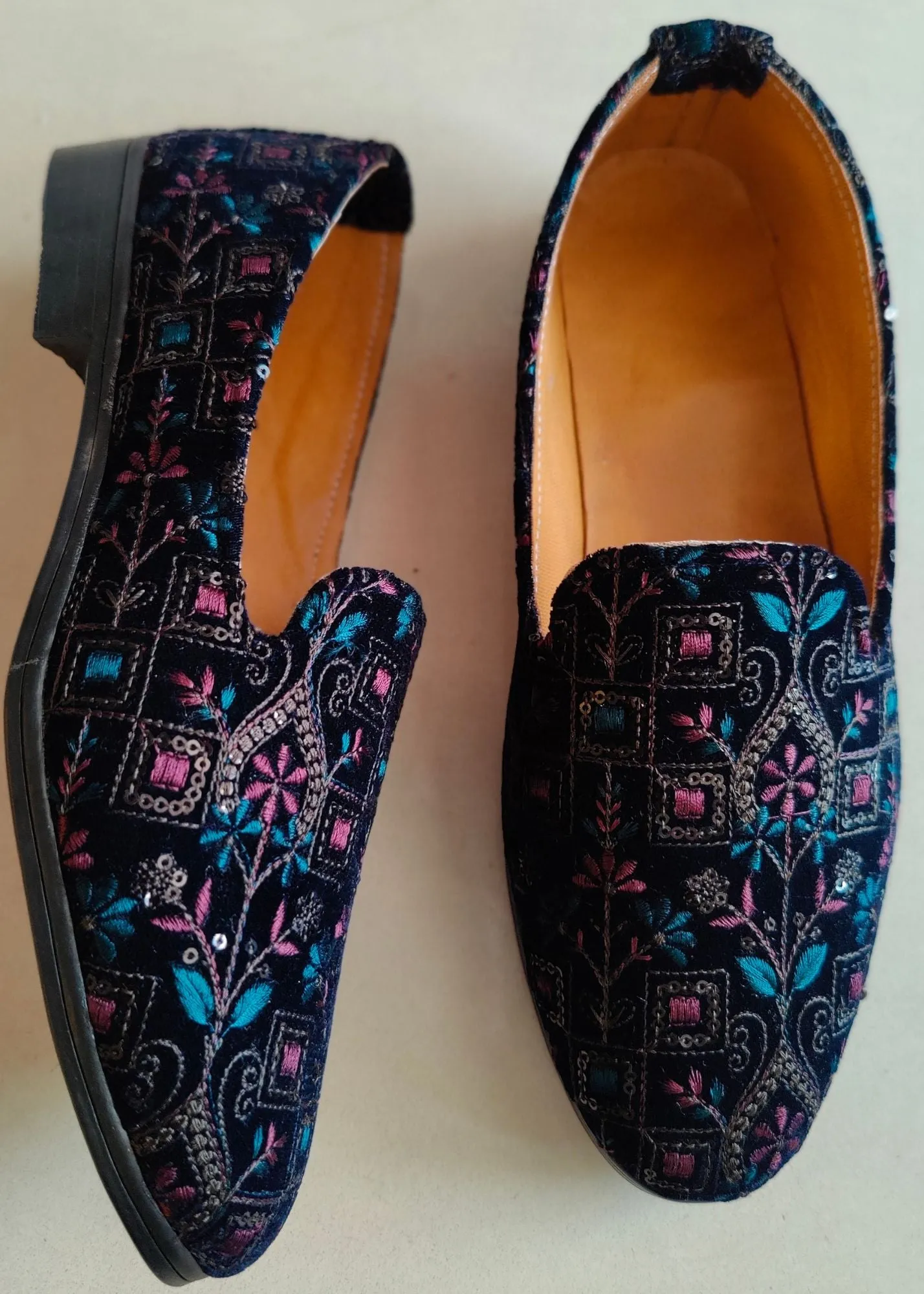 Navy Blue Multi Floral Loafer Shoes for Mens