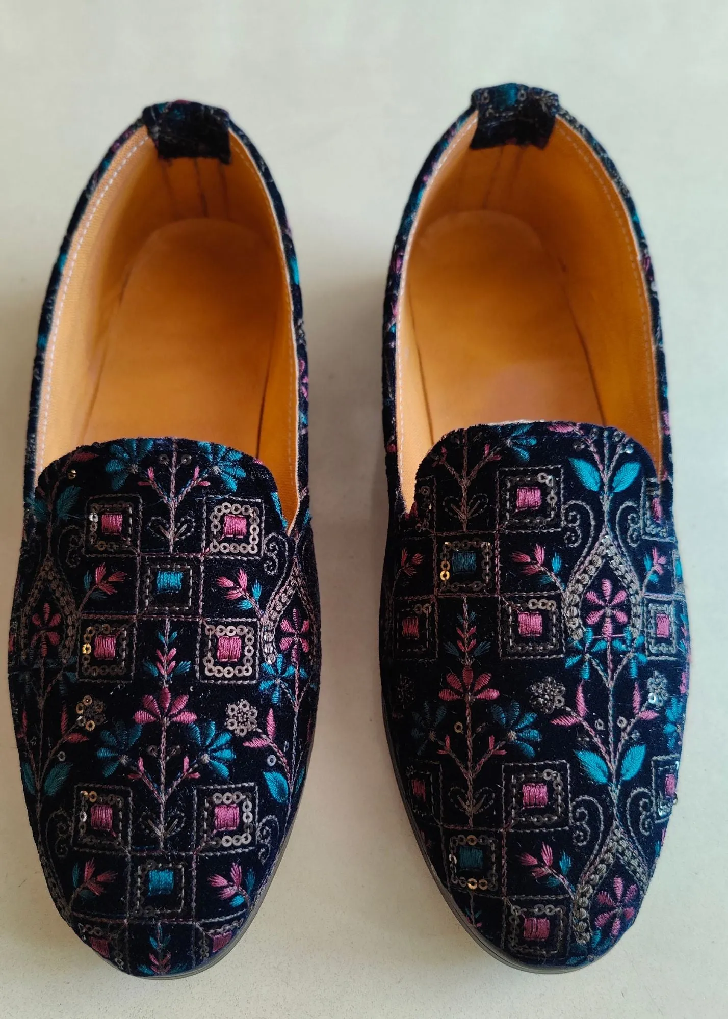 Navy Blue Multi Floral Loafer Shoes for Mens