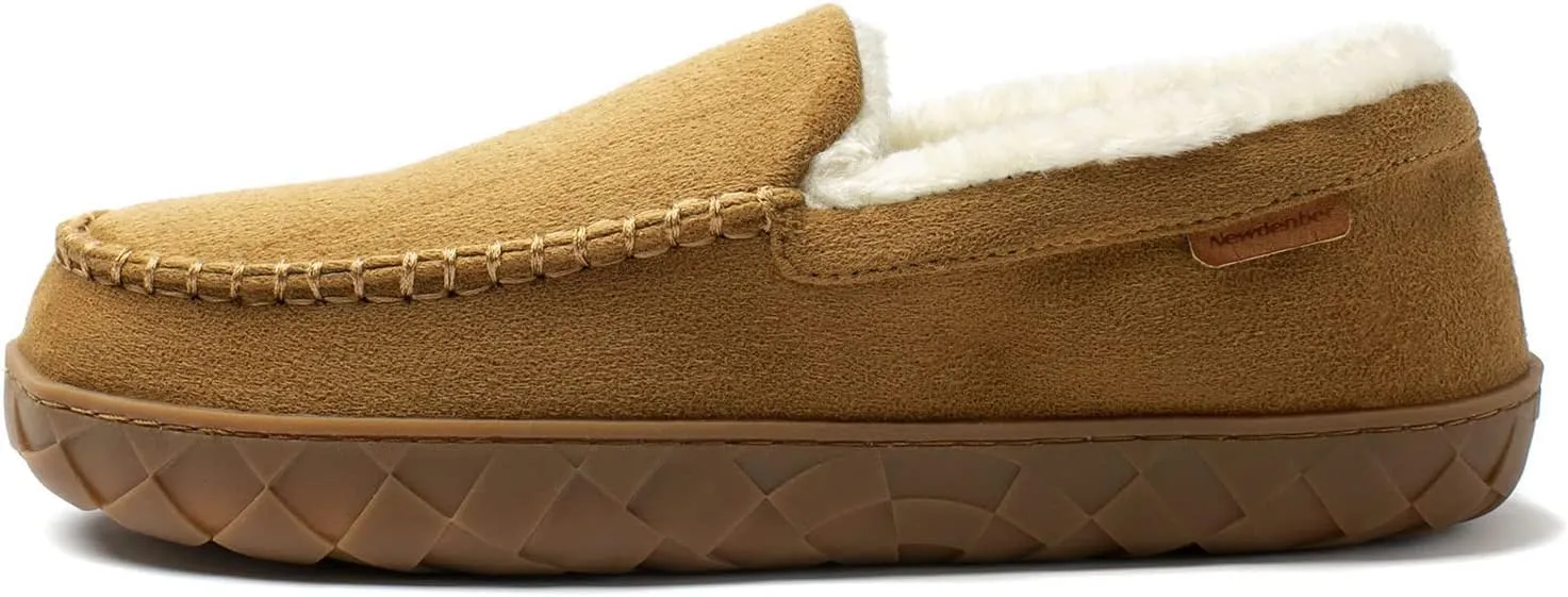 NewDenBer Men's Moccasin Slippers Warm Memory Foam Suede Soft Plush Lined Slip on Indoor Outdoor House Shoes