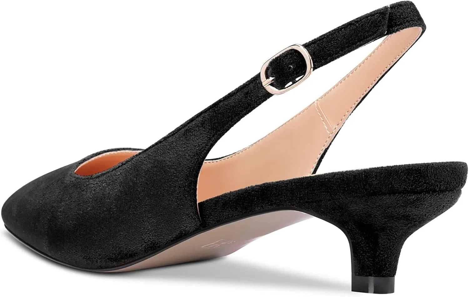 NobleOnly Stiletto Low Kitten Heel Close Toe Slip-on Pumps Slingback Buckle Dress Sandals 1.4 Inches Heels Shoes