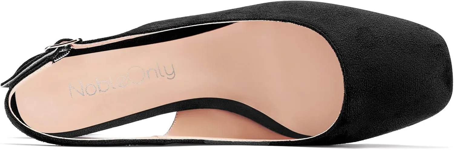 NobleOnly Stiletto Low Kitten Heel Close Toe Slip-on Pumps Slingback Buckle Dress Sandals 1.4 Inches Heels Shoes