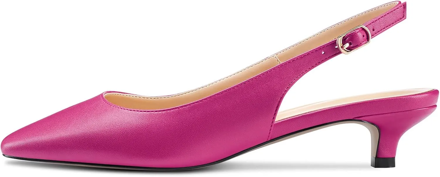NobleOnly Women Low Kitten Heel Square Toe Slingback Pumps Slip-on Office Cute Dress 1.4 Inches Heels Sandals
