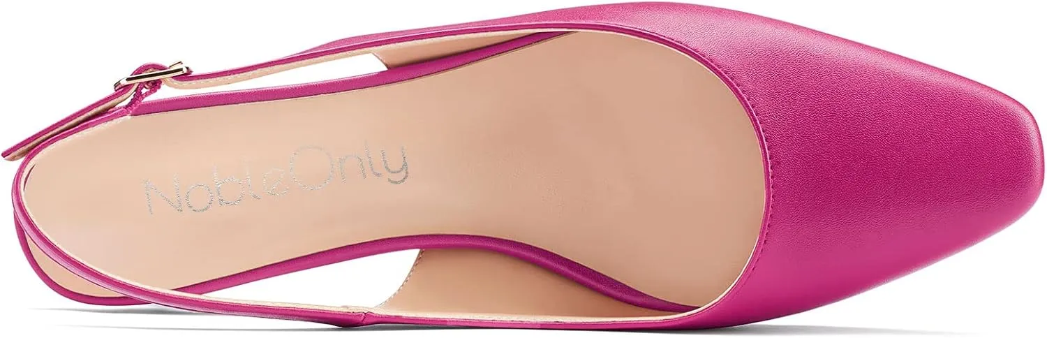 NobleOnly Women Low Kitten Heel Square Toe Slingback Pumps Slip-on Office Cute Dress 1.4 Inches Heels Sandals