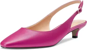 NobleOnly Women Low Kitten Heel Square Toe Slingback Pumps Slip-on Office Cute Dress 1.4 Inches Heels Sandals