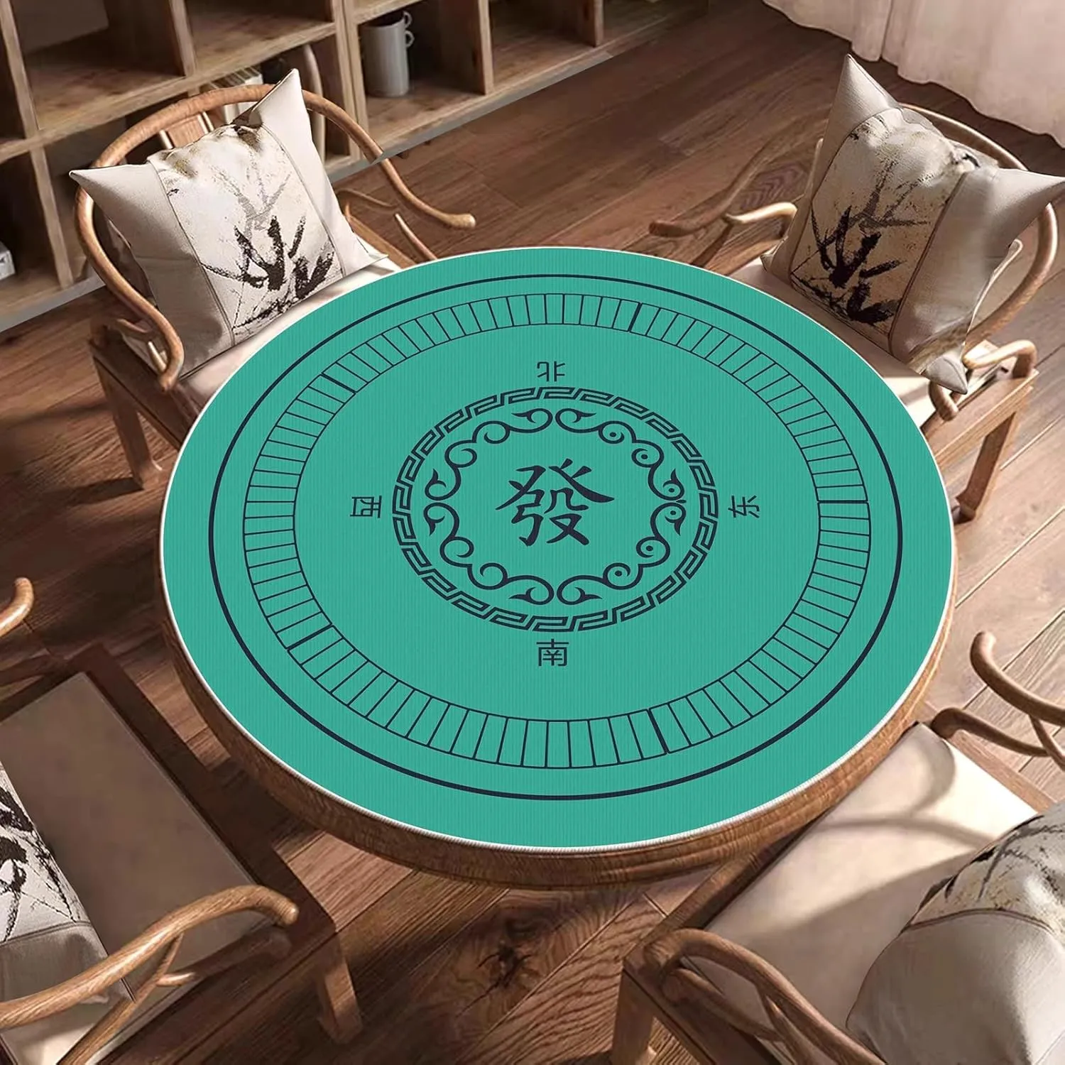 Non-Slip Round Mahjong Mat, Soft Crystal Velvet Table Cover, Quiet and Noise Reducing Game Tablecloth with Black Carrying Bag(Green,80cm/31.5in)