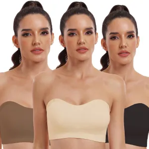 OBICUM Strapless Bras for Women Non-Slip Silicone Bandeau Bra Comfortable Bra