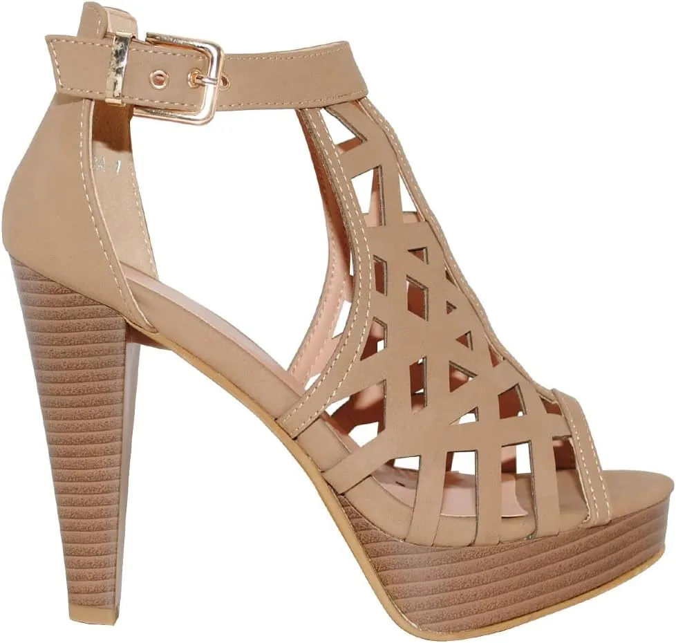 Open Toe Ankle Strap Sandal – Western Bootie Stacked Heel Open Toe Cutout Shoes