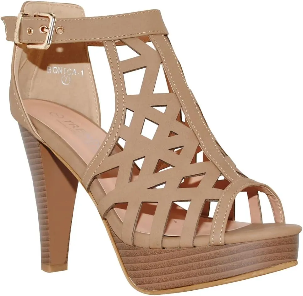 Open Toe Ankle Strap Sandal – Western Bootie Stacked Heel Open Toe Cutout Shoes