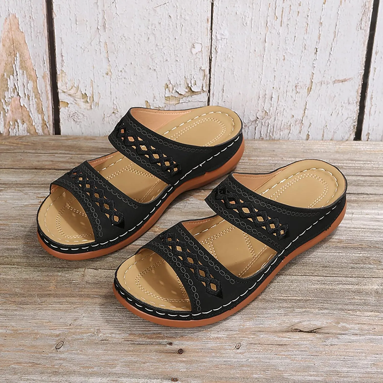 Orthopedic Sandals for Women Wide Width Womens Orthopedic Sandals 9 Wedge Sandals for Women Dressy Summer Arch Support Slides for Women Orthotic Flip Flops Women Black Womens Flats