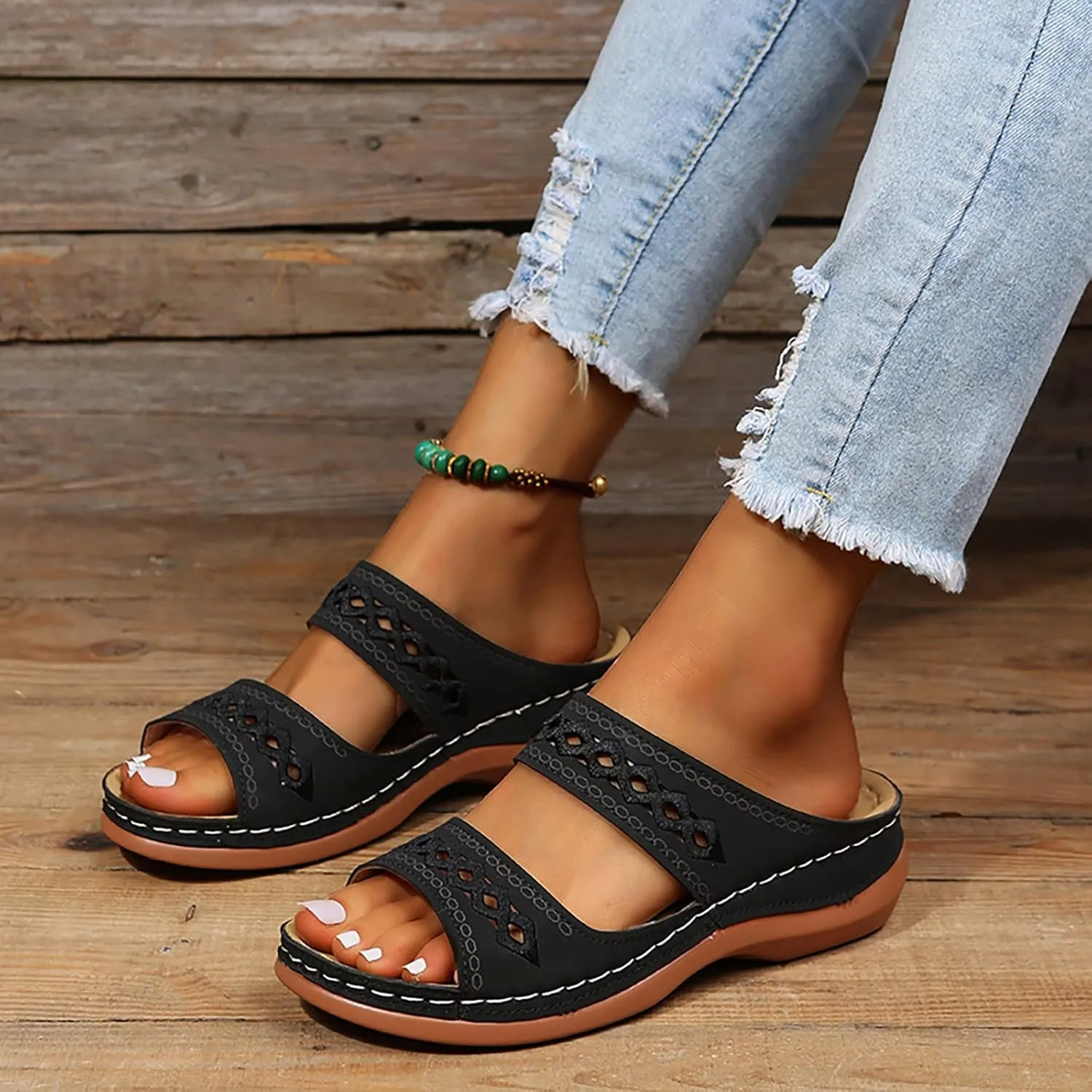 Orthopedic Sandals for Women Wide Width Womens Orthopedic Sandals 9 Wedge Sandals for Women Dressy Summer Arch Support Slides for Women Orthotic Flip Flops Women Black Womens Flats
