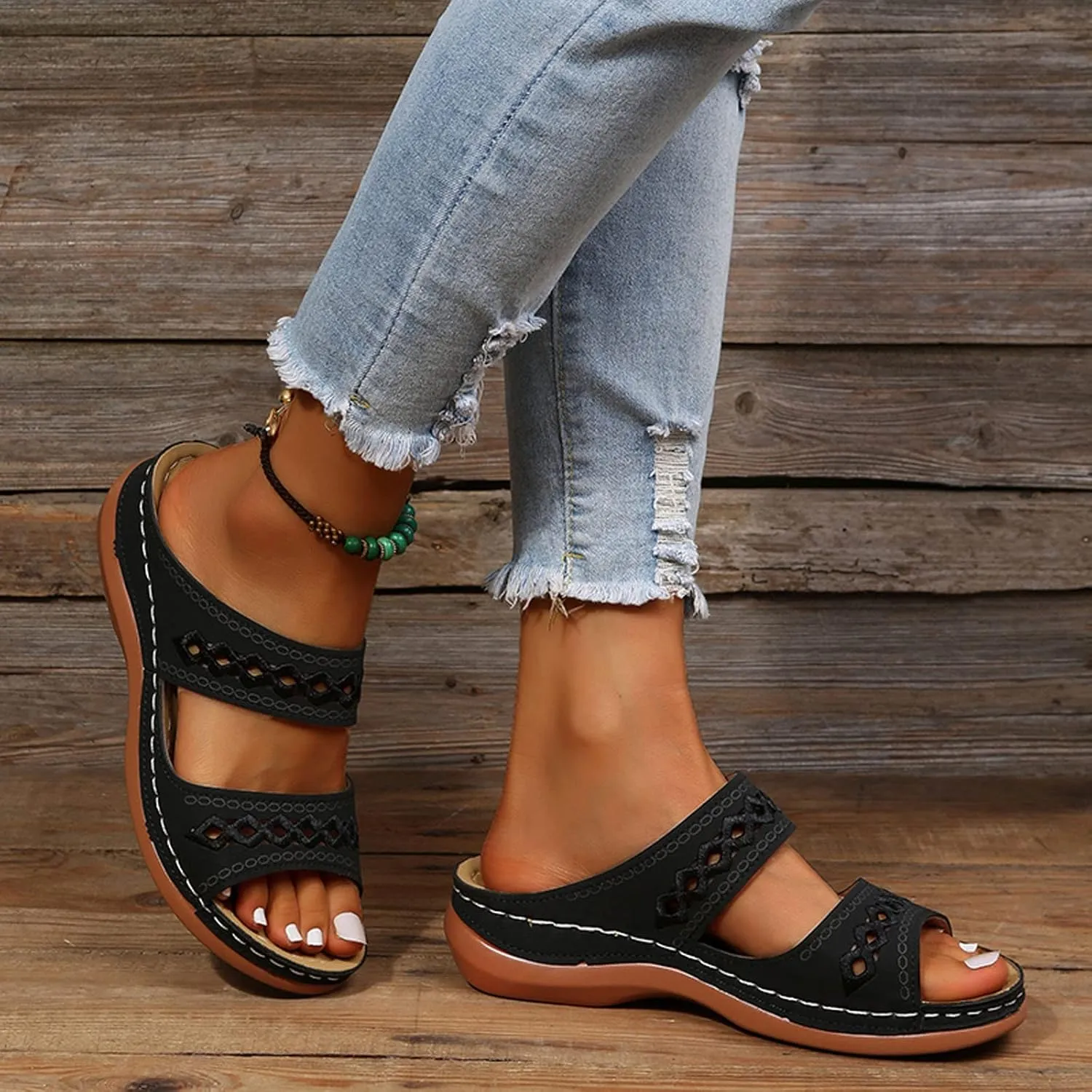 Orthopedic Sandals for Women Wide Width Womens Orthopedic Sandals 9 Wedge Sandals for Women Dressy Summer Arch Support Slides for Women Orthotic Flip Flops Women Black Womens Flats