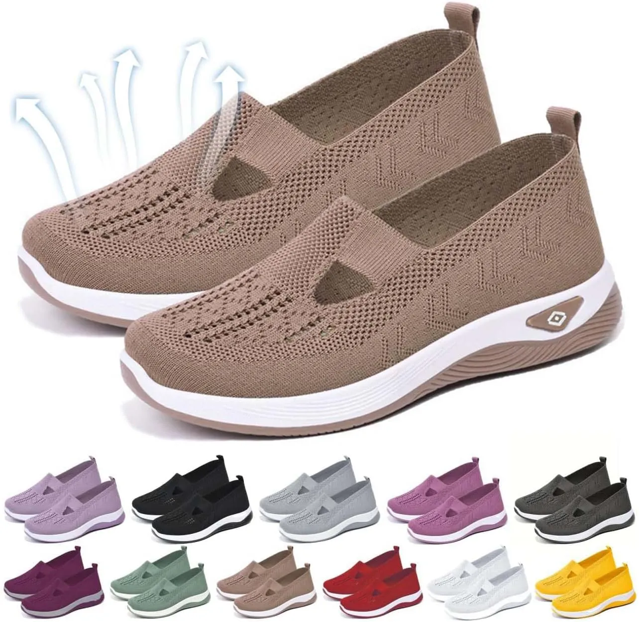Orthopedic Shoes for Women Lightweight Wide Width Arch Support Woven Mesh Breathable Comfortable Soft Soled Nurse Shoes Slip On Diabetic Sneakers