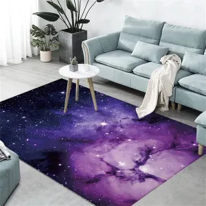 Outer Space Universe Area Rug 3' x 5' Purple Galaxy Starry Sky Carpets for Girls Bedroom Living Room Soft Kitchen Floor Mats Non Skid Washable Rugs