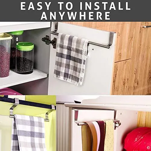 Over Cabinet Towel Bar with Hooks, 14" Brushed Stainless Steel Towel Rack for Bathroom and Kitchen with 22 Lbs Maximum Load
